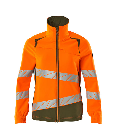 Mascot Accelerate Safe Ladies Fit Ultimate Stretch Work Jacket #colour_hi-vis-orange-moss-green