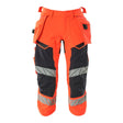 Mascot Accelerate Safe ¾ Trousers with Holster Pockets - Hi-Vis Red/Dark Navy #colour_hi-vis-red-dark-navy