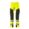 Mascot Accelerate Safe Trousers with Kneepad Pockets - Hi-Vis Yellow/Dark Navy #colour_hi-vis-yellow-dark-navy