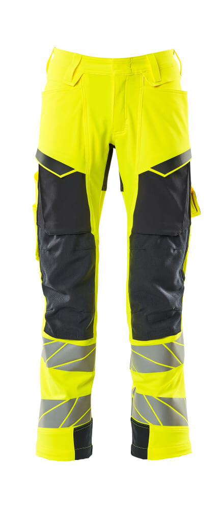 Mascot Accelerate Safe Trousers with Kneepad Pockets - Hi-Vis Yellow/Dark Navy #colour_hi-vis-yellow-dark-navy