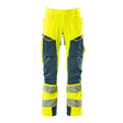 Mascot Accelerate Safe Trousers with Kneepad Pockets - Hi-Vis Yellow/Dark Petroleum #colour_hi-vis-yellow-dark-petroleum