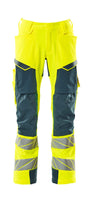 Mascot Accelerate Safe Trousers with Kneepad Pockets - Hi-Vis Yellow/Dark Petroleum #colour_hi-vis-yellow-dark-petroleum