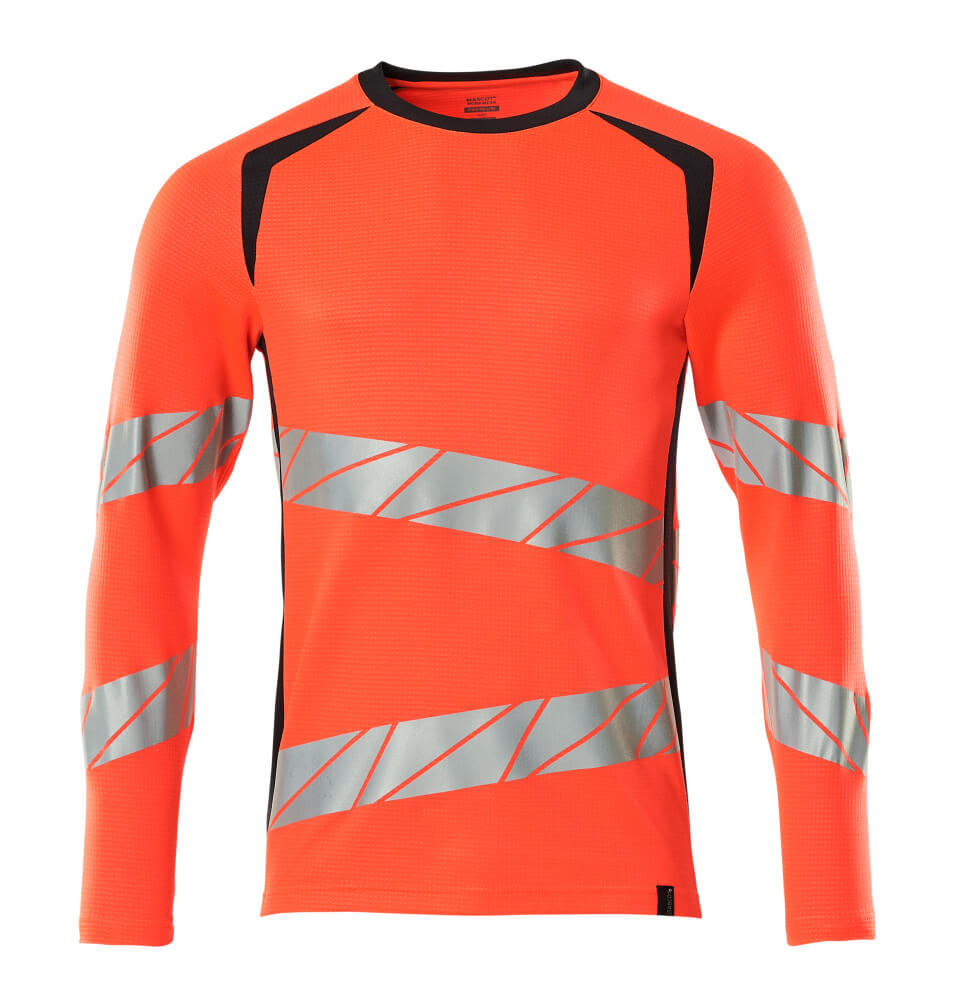 Mascot Accelerate Safe Modern Fit Long-Sleeved T-shirt #colour_hi-vis-red-dark-navy