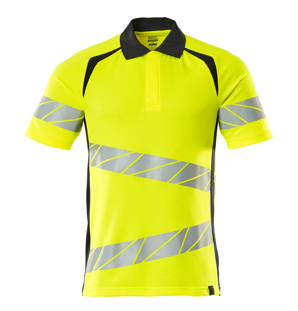 Mascot Accelerate Safe Modern Fit Polo Shirt #colour_hi-vis-yellow-dark-navy