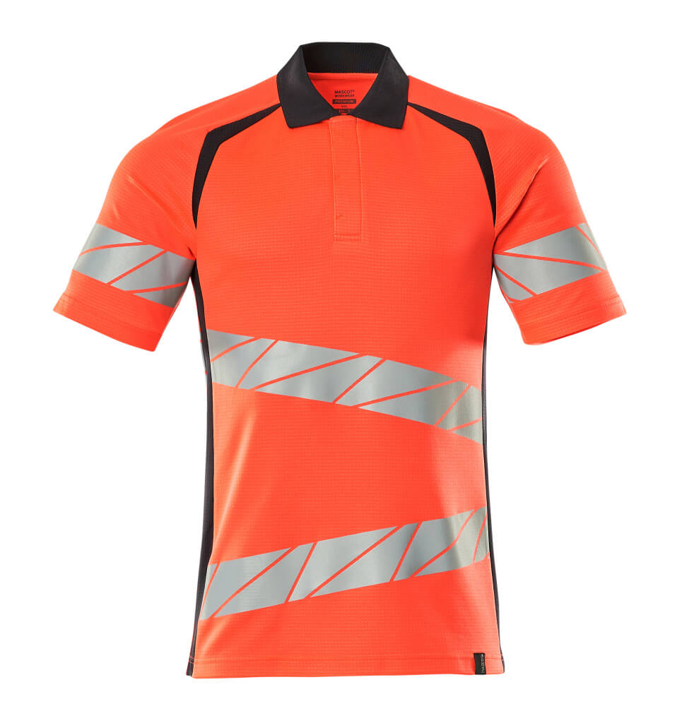 Mascot Accelerate Safe Modern Fit Polo Shirt #colour_hi-vis-red-dark-navy