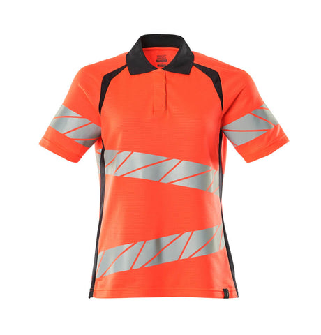 Mascot Accelerate Safe Ladies Fit Polo Shirt #colour_hi-vis-red-dark-navy