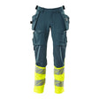 Mascot Accelerate Safe Trousers with Holster Pockets - Dark Petroleum/Hi-Vis Yellow #colour_dark-petroleum-hi-vis-yellow