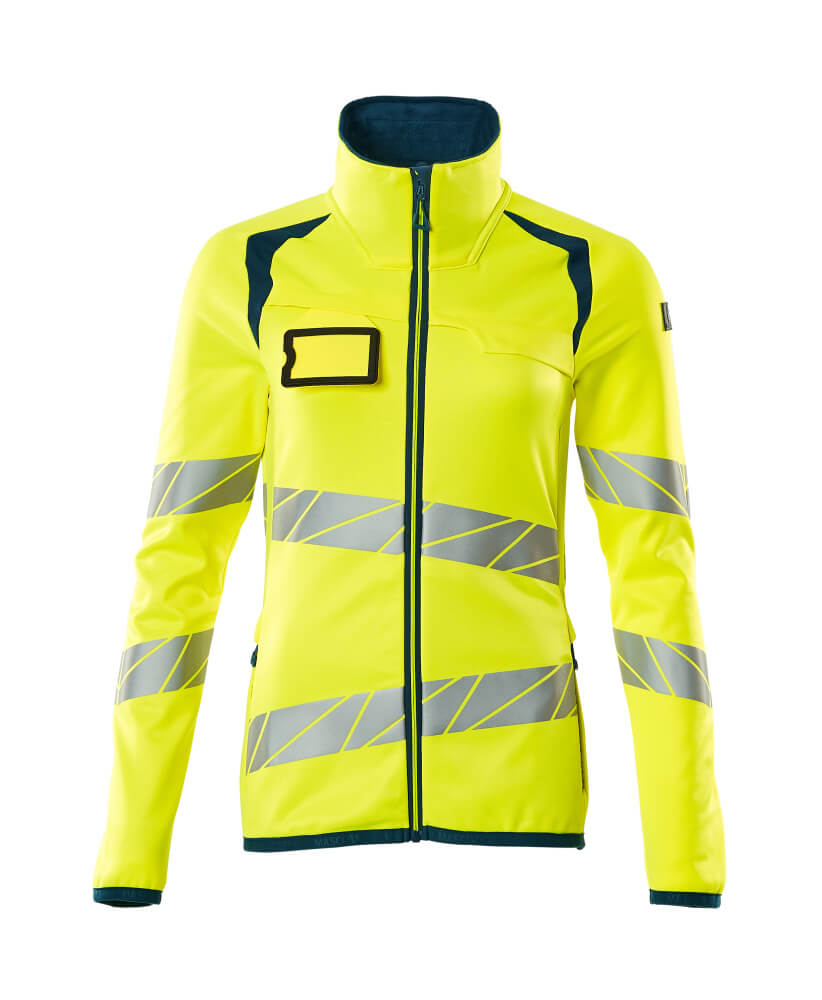 Mascot Accelerate Safe Ladies Microfleece Jacket with Zipper #colour_hi-vis-yellow-dark-petroleum