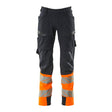 Mascot Accelerate Safe Ultimate Stretch Trousers with Thigh Pockets - Dark Navy/Hi-Vis Orange #colour_dark-navy-hi-vis-orange