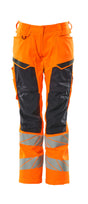 Mascot Accelerate Safe Ladies Diamond Fit Trousers with Kneepad Pockets #colour_hi-vis-orange-navy