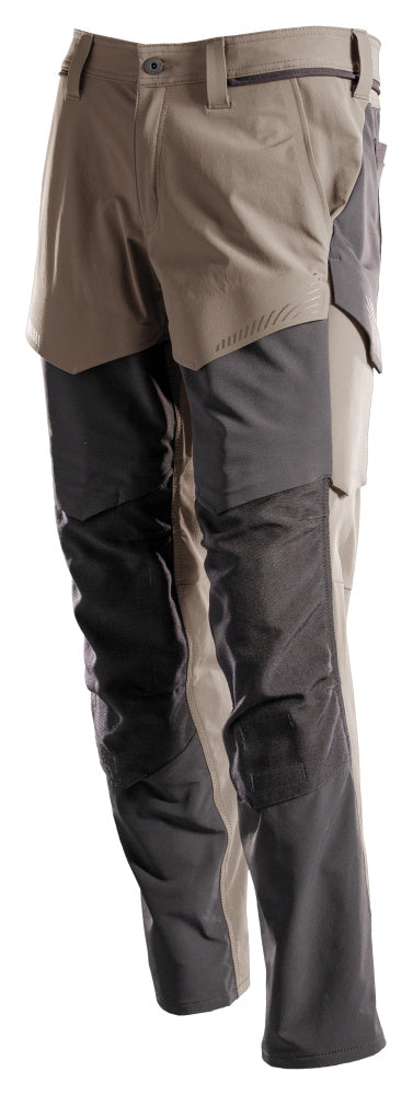 Mascot Customized Stretch Trousers with Kneepad Pockets - Dark Sand/Stone Grey #colour_dark-sand-stone-grey