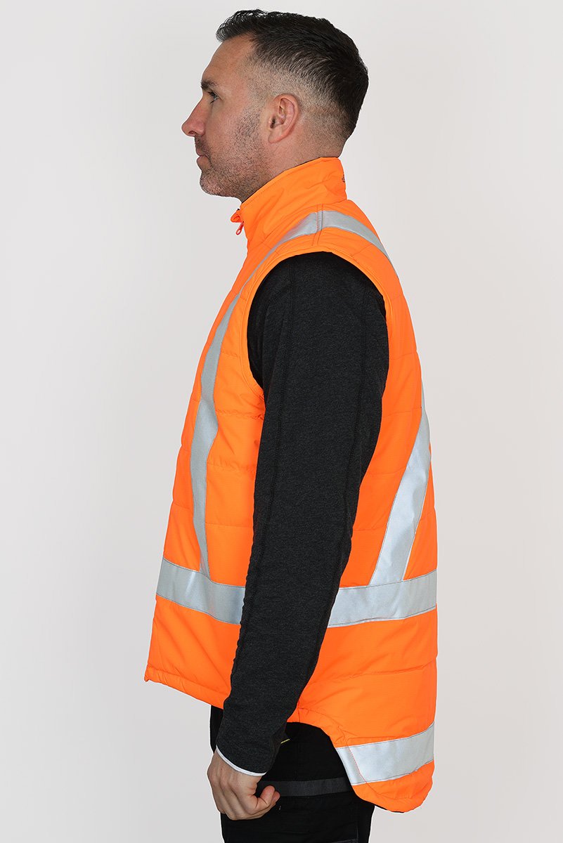 Bisley Taped Hi-Vis Puffer Vest with "X" Back Taping